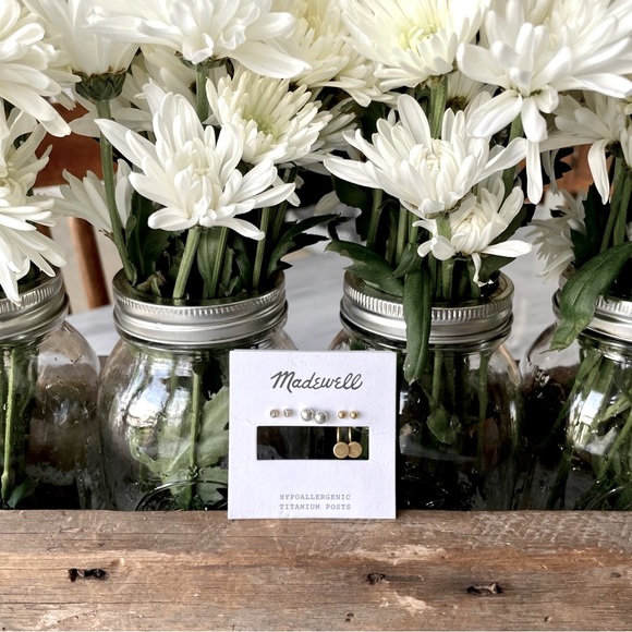 Madewell•NEW•(3) Pairs Earrings•CZ Posts, Satin Silver Balls, Gold Drop Studs🌼 - Picture 5 of 9